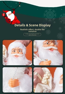 Detailed views of pink Santa Claus doll with metal glasses and plush fabric texture