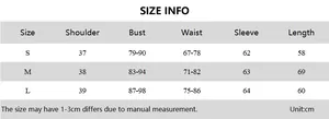 Detailed size chart with shoulder and bust measurements for slim fit long sleeve knit cardigan
