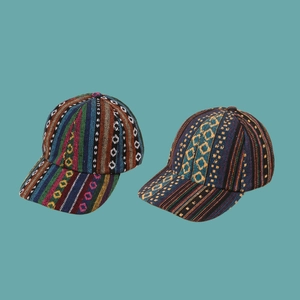 Ethnic Woven Baseball Cap Geometric Pattern Bohemian Style Adjustable Sunshade Leisure Outdoor Hat For Men Women
