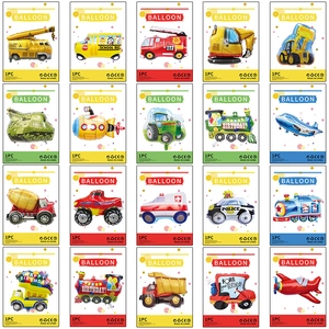 Cartoon Transport Vehicle Aluminum Foil Balloons Kids Birthday Party Decor Plane Train Fire Truck School Bus Excavator