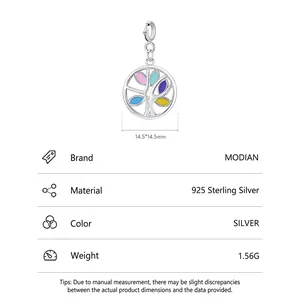 S925 Sterling Silver Colorful Enamel Tree of Life Pendant Round Charm 14.5mm size