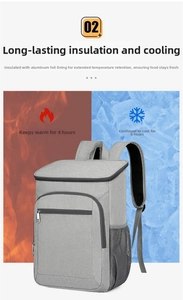 Detail of gray picnic backpack with dual ice and heat insulation for outdoor use