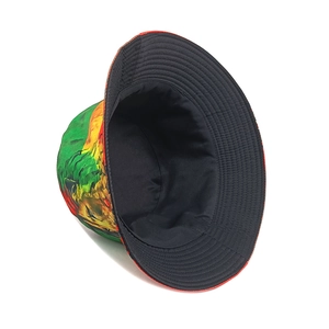 Fischerhut mit Löwenkopf-Print und grün-gelb-rotem Farbverlauf im Reggae-Design