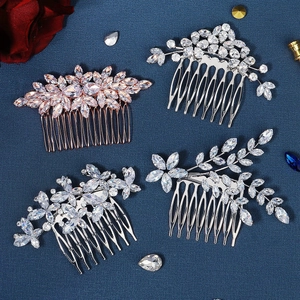 Pettine per capelli da sposa elegante con fiori in zirconia in argento e oro rosa chic