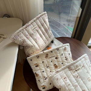 Quilted cotton cosmetic bags set with cute animal prints and simple wish label