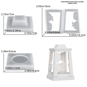 Detailed size guide for Santa Claus lantern silicone mold with candle holder base parts
