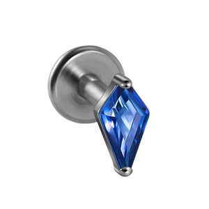 G23 titanium labret stud with blue rhombus zircon and flat back internal thread design