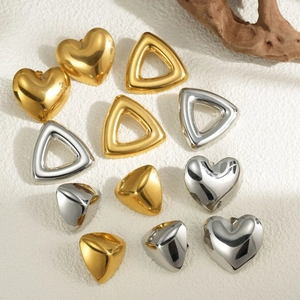 Minimalist Geometric Earrings Stainless Steel 18K Gold Plated Heart Triangle Mirror Polished 3D Puffy Jewelry For Women