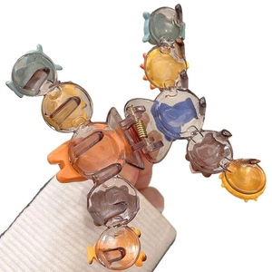 Cartoon animal bear donut hair claw clip made of colorful translucent resin material