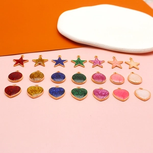 DIY colorful glitter enamel star heart round metal pendants for jewelry making