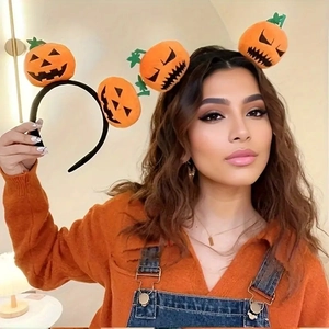 Cute Halloween pumpkin headband plush toy accessory for festive costume parties