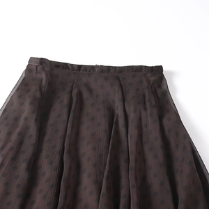 Brauner transparenter Polka-Dot-Rock mit gefalteter Taille und Chiffon-Textur