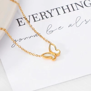 Minimalist 18K gold butterfly necklace with white mother-of-pearl inlay for women