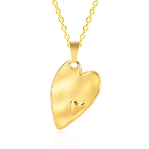 Detailed view of a gold 18k plated irregular heart pendant with a small inner heart