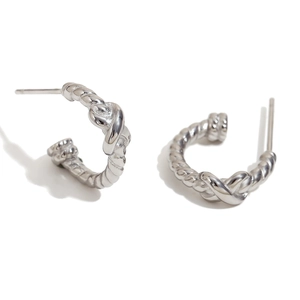 Polished silver twisted rope hoop earrings in 18K gold plated stainless steel design