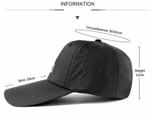 Detailed size chart of the long brim quick-dry baseball cap with 10cm brim length