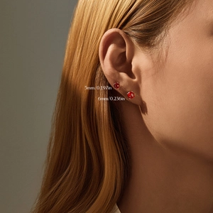 S925 sterling silver stud earrings with 5mm and 6mm red garnet round cut stones