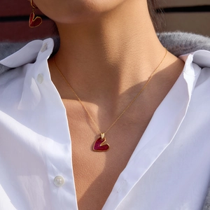 Set gioielli in acciaio inossidabile placcato oro 18K con pendente a cuore rosso e orecchini