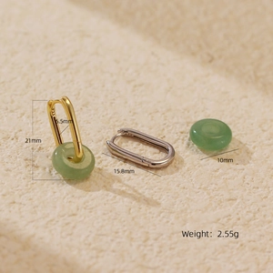 Boucles d'oreilles créoles en argent S925 avec pendentifs en aventurine verte et dorée