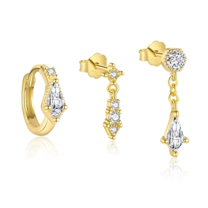 S925 sterling silver gold earrings set with teardrop marquise zircon stones