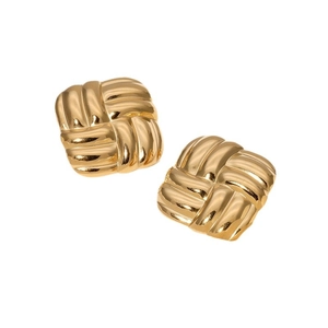 Minimalist square braided texture earrings in polished gold finish for women