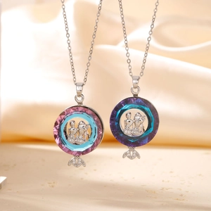 Vintage Zodiac Gemini Hollow Round Pendant Necklace Copper Zircon Crystal Gradient Colorful Fashion Jewelry Women