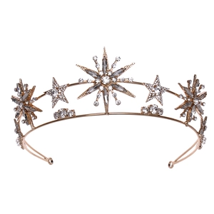 Elegant rose gold star and snowflake crown headband with sparkling crystals for women