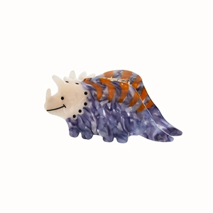 Cartoon triceratops dinosaur hair claw clip made of blue marble acetate material