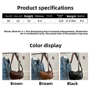 Specifiche dettagliate delle dimensioni della borsa a tracolla minimalista in pelle PU e colori