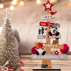 Christmas Wooden Desktop Decoration Tree Shape Gnome Snowman Letter Sign For Holiday Table Party Home Decor