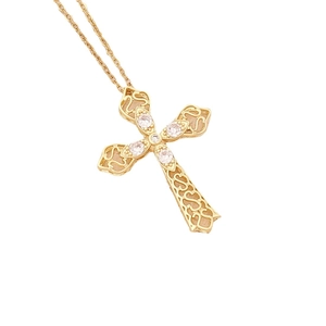 Exquisite 18K gold-plated copper cross necklace with micro-pave cubic zirconia crystals