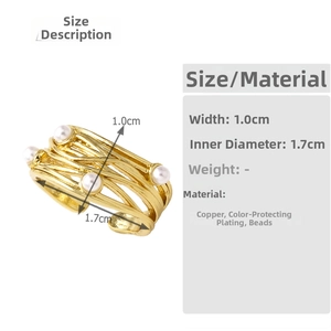 Detail showing 1.0cm width measurements of the gold layered pearl open ring