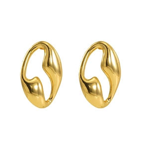 Minimalist gold irregular hollow earrings with geometric organic wavy design in mirror finish