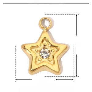 Macro view of 8x7mm gold-plated stainless steel star pendant with a sparkling crystal