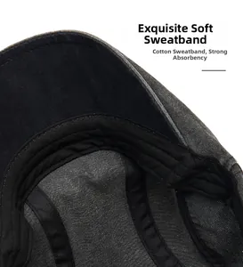 Detail of the inner cotton sweatband with fine stitching on a vintage washed ivy cap