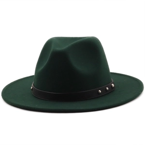 Fedora Hat Wool Felt Wide Brim Studded Leather Belt Retro British Style Jazz Cap For Men Women