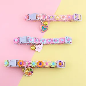 Colorful floral lace pet collars with adjustable buckle, golden bell and cute pendants