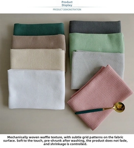 Detailed waffle texture of Nordic style cotton linen tea towels in Morandi colors