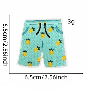 Detail view of 6.5cm pineapple shorts embroidery patch for clothing and party decoration