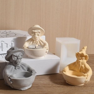 DIY Halloween skull gentleman and witch silicone mold for resin candle holders