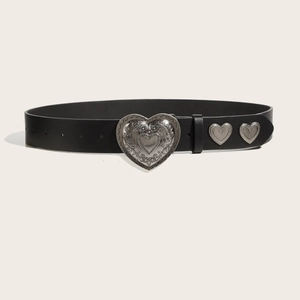Punk Heart Buckle PU Leather Belt Y2K Hip Hop Studded Waist Belt With Floral Carving Heart Rivets For Women And Men