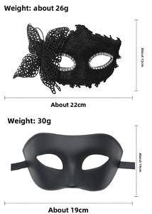 Detail of elegant black lace butterfly mask with rhinestones and matte half-face mask
