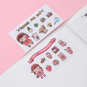 Cute Korean PVC waterproof stickers for water bottles and notebooks with floral girl themes