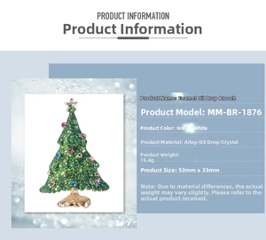 Detailed size specifications for the green enamel Christmas tree brooch with rhinestones