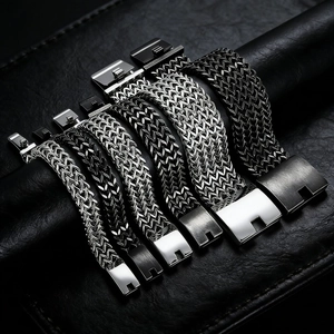 Men Woven Bracelet Stainless Steel Franco Wheat Keel Chain Punk Hip Hop Heavy Duty Wristband Jewelry With Box Clasp