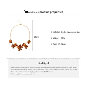 Detailed technical spec showing dimensions and materials for the amber floral necklace