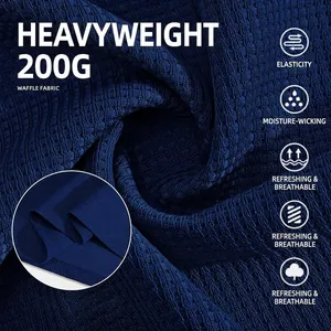 Men's navy blue waffle knit shirt 200g breathable and elastic fabric details