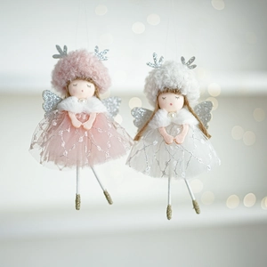 Charming plush Christmas angel dolls with glitter wings and lace skirts for tree decor