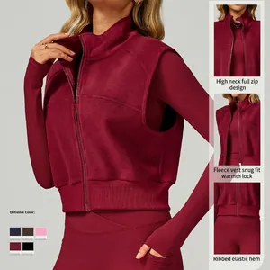 Gilet de sport bordeaux pour femme avec col montant et fermeture éclair complète