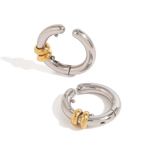 Two-tone stainless steel ear cuff earrings in polished silver and gold finish